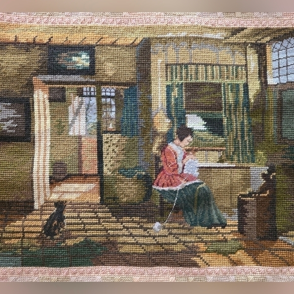 Antique Needlepoint Wall Hanging Tapestry Medium - Picture 3 of 5